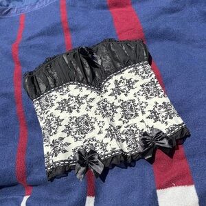 Overbust cream black Corset Women’s Bustier Bodyshaper Top boned bows M